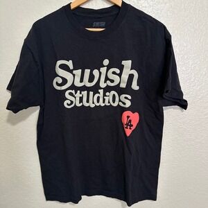 Swish Studios LA Black Shirt Size Large All Hits No Misses Print